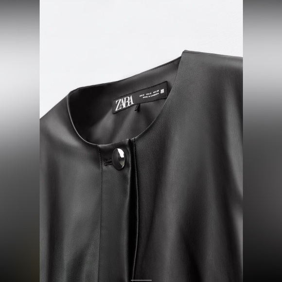 NEW ZARA Faux Vegan Leather Peplum Blazer Long Sleeve Jacket - Picture 5 of 9